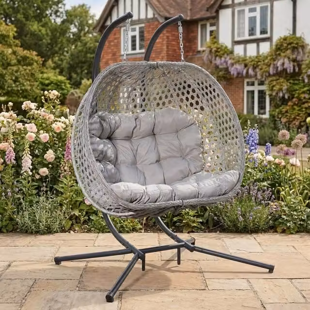 Rosewood & Stone Home Knole Double Egg Chair, 2 Seater, Light Grey and Grey