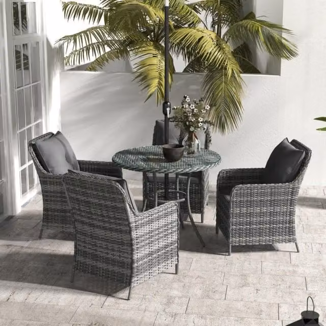 Chilli Seating Monaco 6 Piece Grey Rattan Dining Set with Umbrella