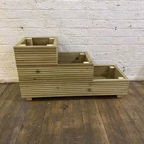 Cutncraft Designs Three-Tiered Wooden Garden Planter in Brown, W/D/H: 88 x 48 x 35 cm – 3