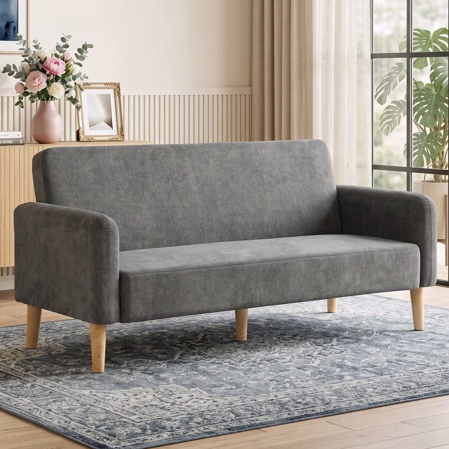 HOMCOM 2 Seater Velvet Sofa in Grey and Black with Metal Frame and Mixed Padding – 2