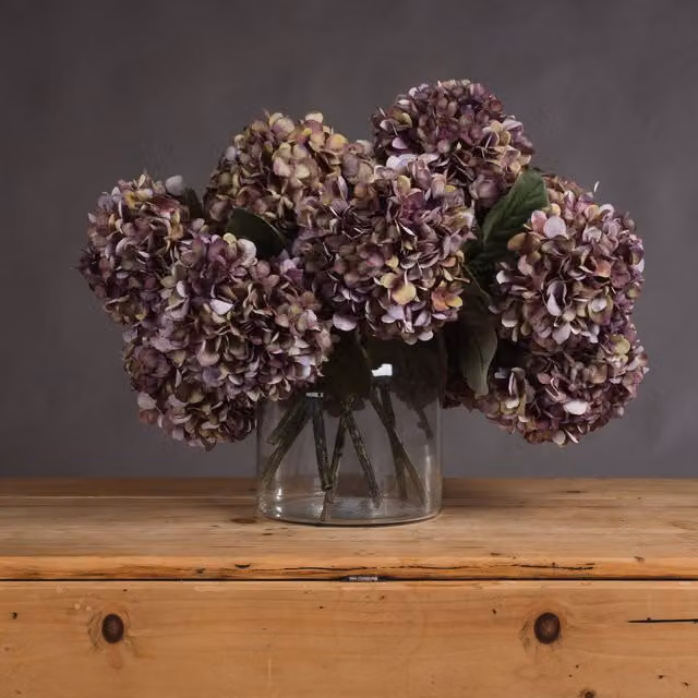 KDMK Autumn Hydrangea Tabletop Floral Decor in Red and Purple