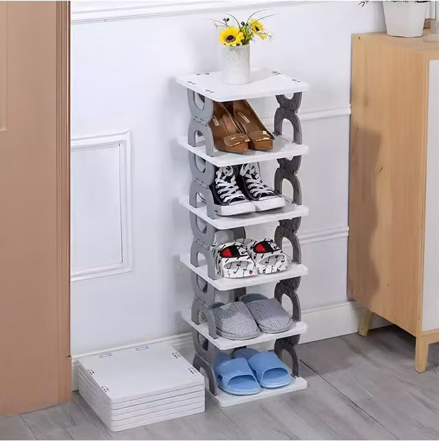 Living and Home 6-Tier Foldable Space-saving Shoe Rack in Grey