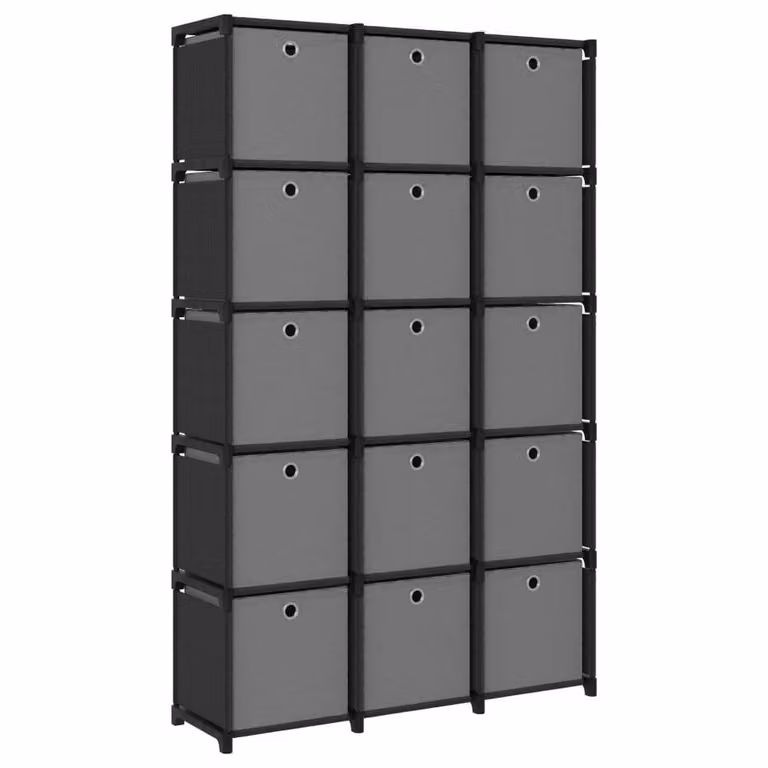 Berkfield Home Modern 15-Cube Freestanding Display Shelf with Boxes in Black and Grey, W/D/H: 103 x 30 x 175.5 cm
