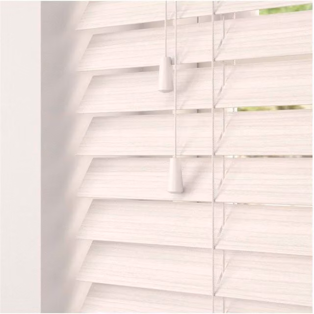 NewEdgeBlinds White Faux Wood Venetian Blinds with Cord, Width: 130 cm