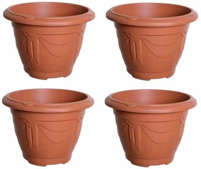 Whitefurze Round Plastic Venetian Planter in Terracotta Orange, Diameter: 33 cm