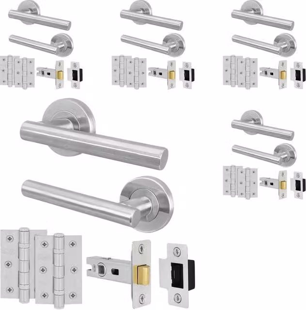 AFIT Satin Nickel Round T-Bar Door Handle and Latch Set, Silver, 6 Pack
