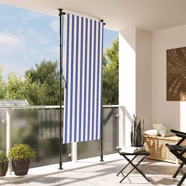Berkfield Home Blue and White Striped Outdoor Roller Blind with Crank Mechanism, W/H: 100 x 270 cm – 1