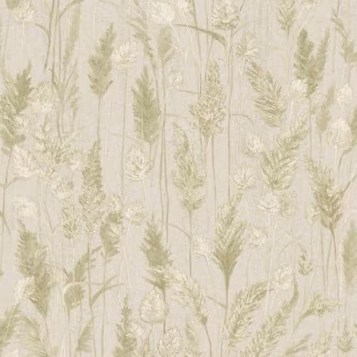 Grandeco Meadow Grasses Botanical Floral Blown Vinyl Wallpaper, Green