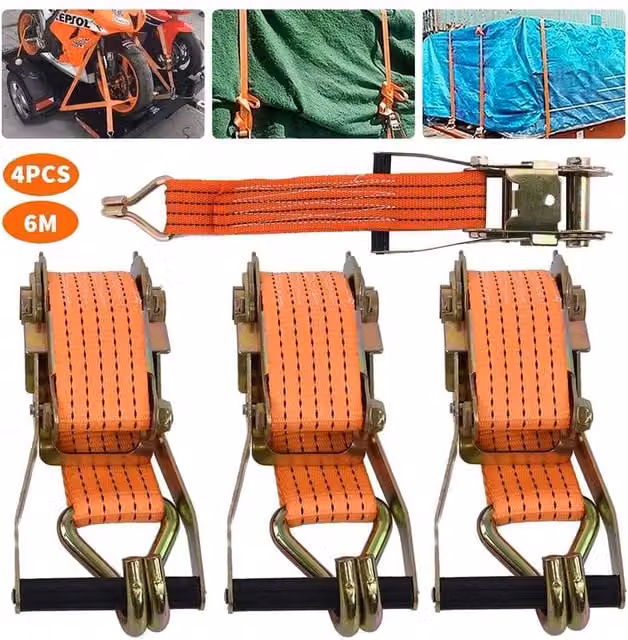 SPETLEK 4-Piece Heavy Duty Ratchet Tie Down Straps, 50mm x 6m, Orange – 1