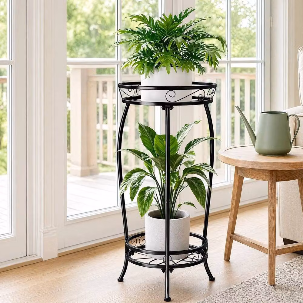 Kelvenix 2-Tier Metal Corner Plant Stand in Matt Black for Indoor and Outdoor Use – 4