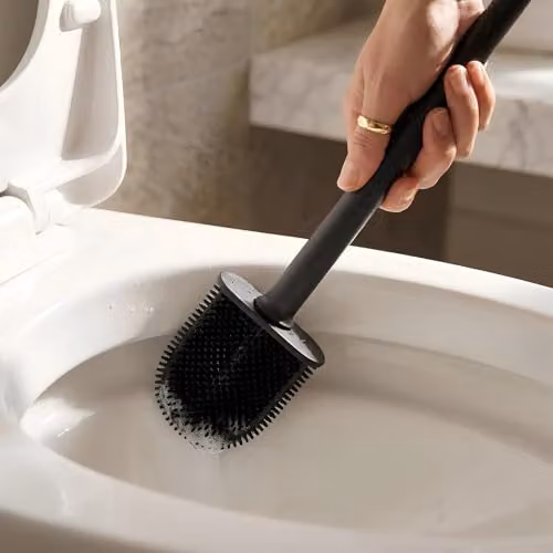 Harbour Housewares Wall-Mounted Silicone Toilet Brush and Holder Set, Pack of 3, Black – 2