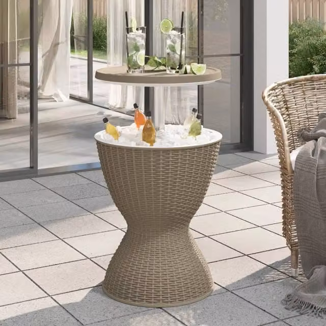 Berkfield Home 3-in-1 Ice Cooler Table in Matt Light Brown Polypropylene