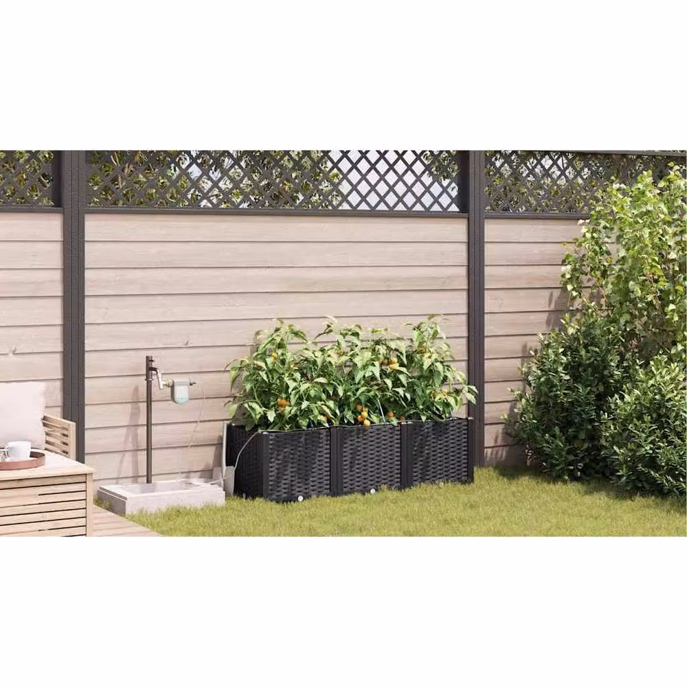 Berkfield Home Garden Planters with Water Irrigation System, 3 Piece Set, Black – 3