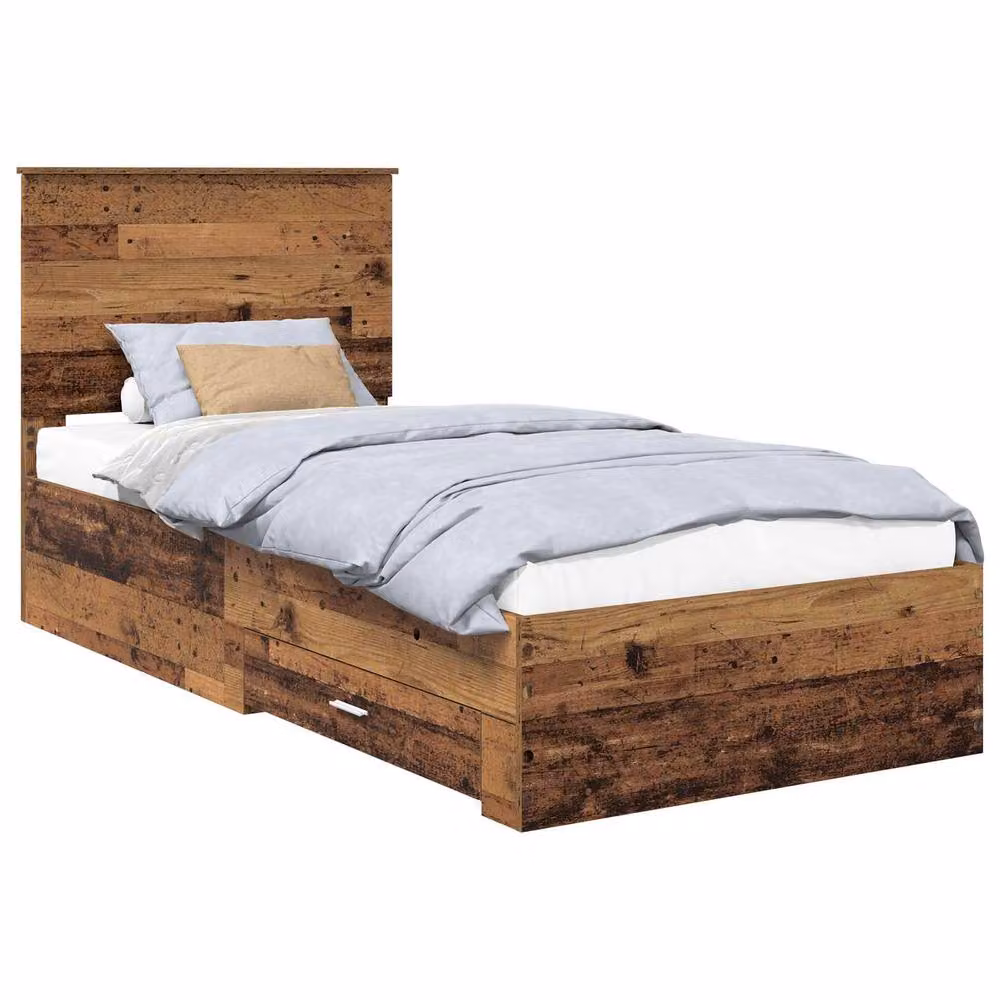 Berkfield Home Bed Frame with Headboard in Old Wood Brown, W/D/H: 90 x 200 cm – 2