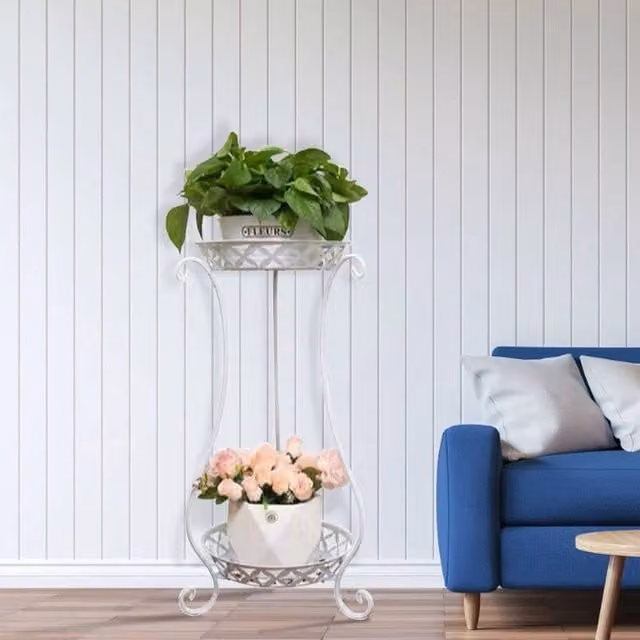 EONLION 2 Tier Metal Plant Stand and Flower Pot Holder in White