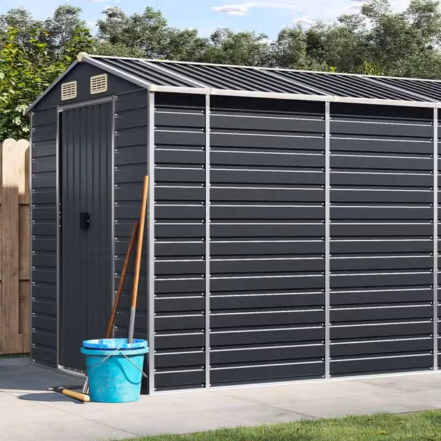 Berkfield Home Pent Garden Shed in Anthracite and Black Galvanised Steel, W/D/H: 470 x 191 x 198 cm