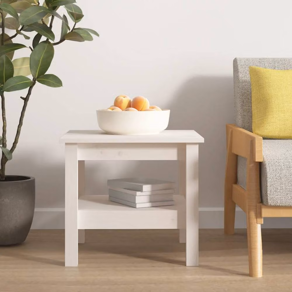 Berkfield Home Beautiful White Solid Wood Pine Coffee Table W/D/H: 45 x 45 x 40 cm – 2