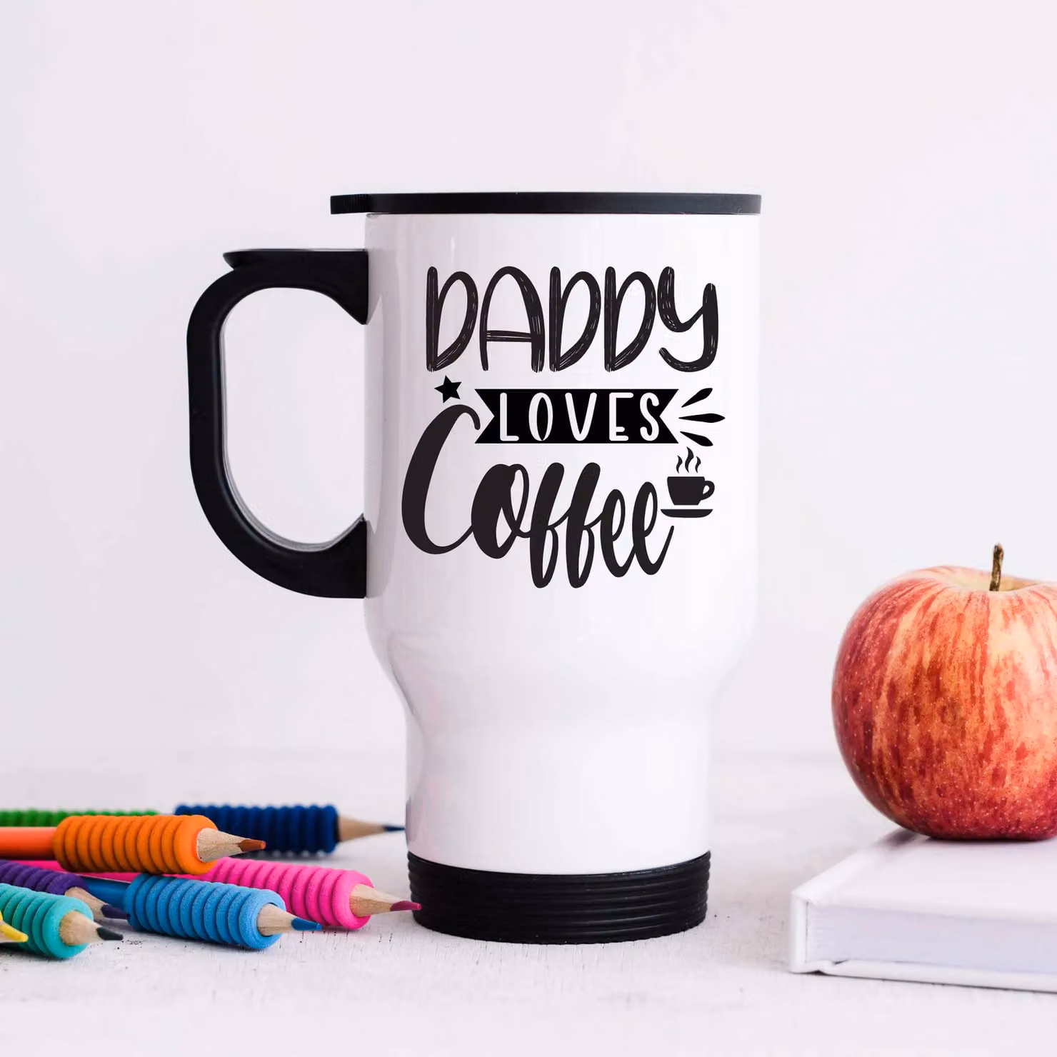 60 Second Makeover Limited Daddy Loves Coffee Metal Travel Mug in White – 2