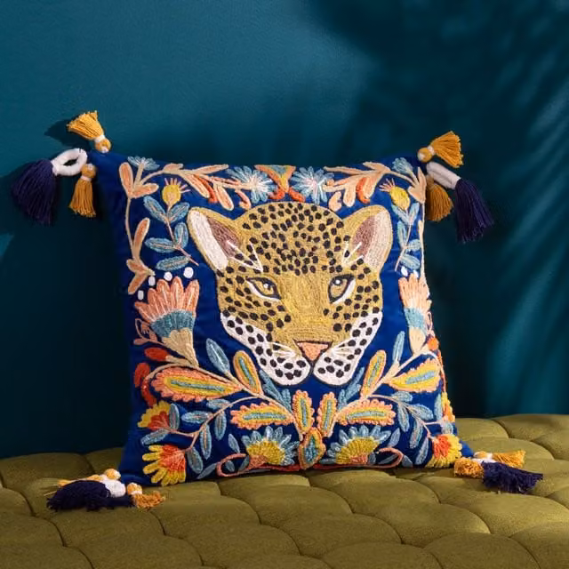 Terrys Blue Floral Velvet Square Cushion W/D/H: 50 x 50 x 50 cm – 2