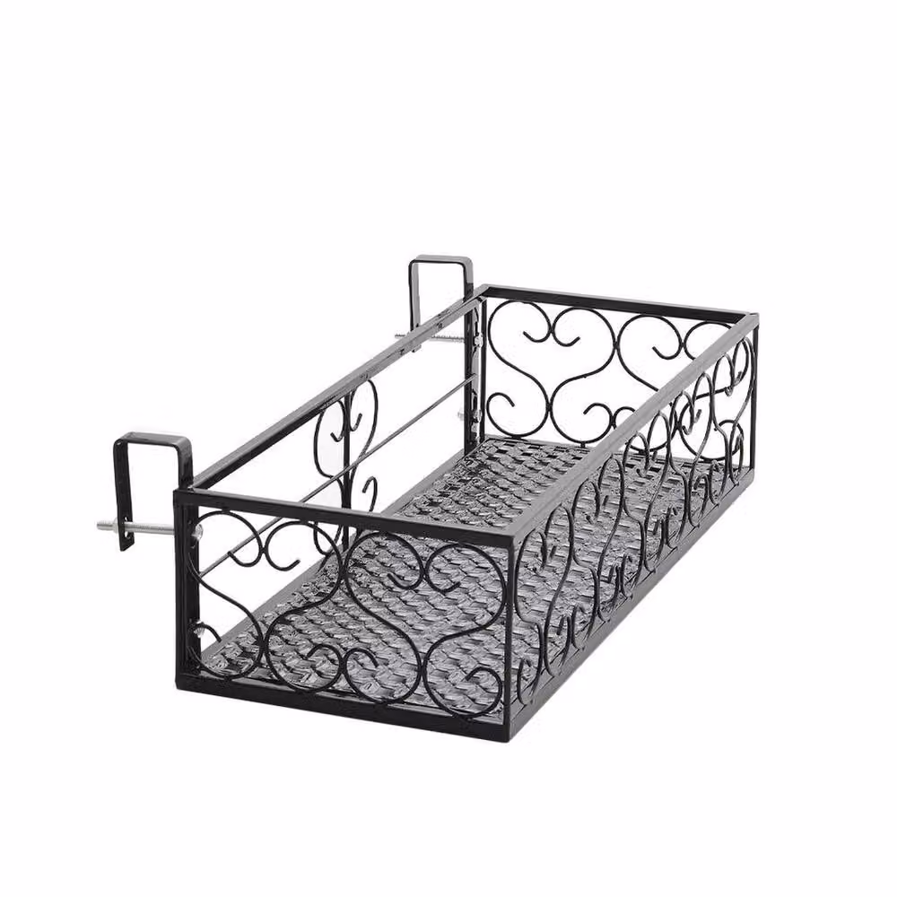 FORGEVIO Black Metal Hanging Trough Planter for Balcony Railings, W: 60 cm, D: 20 cm, H: 12 cm – 2