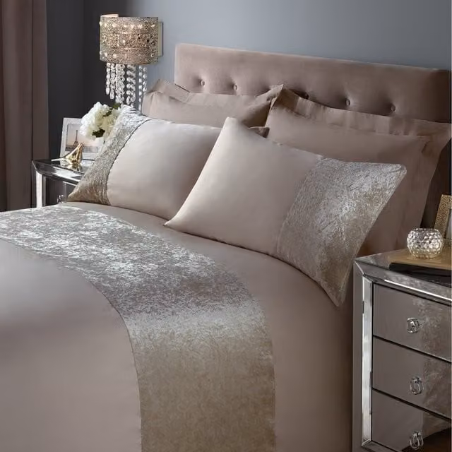 Roseley Champagne Crushed Velvet Duvet Cover Set with 2 Pillowcases, King Size