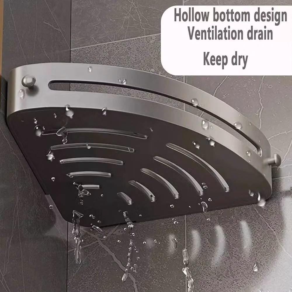 PAWNORA Matt Black Metal Wall Mounted Corner Shelf Rack for Bathroom and Kitchen – 3