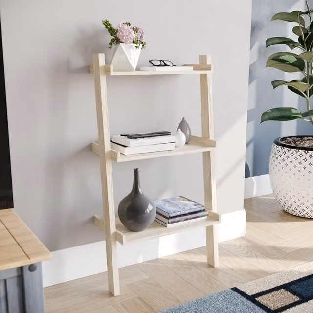 Vida Designs York 3 Tier Ladder Bookcase in Pine Brown