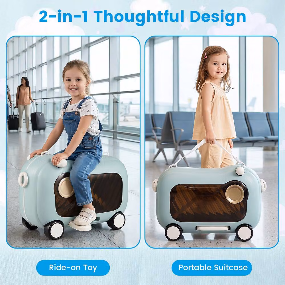 Costway Ride-on Luggage Suitcase with Retractable Pedal in Blue – 4
