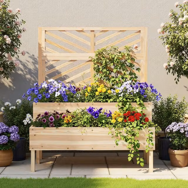 Yaheetech 2-Tier Brown Wooden Raised Garden Bed for Vegetables, Herbs and Ornamental Plants