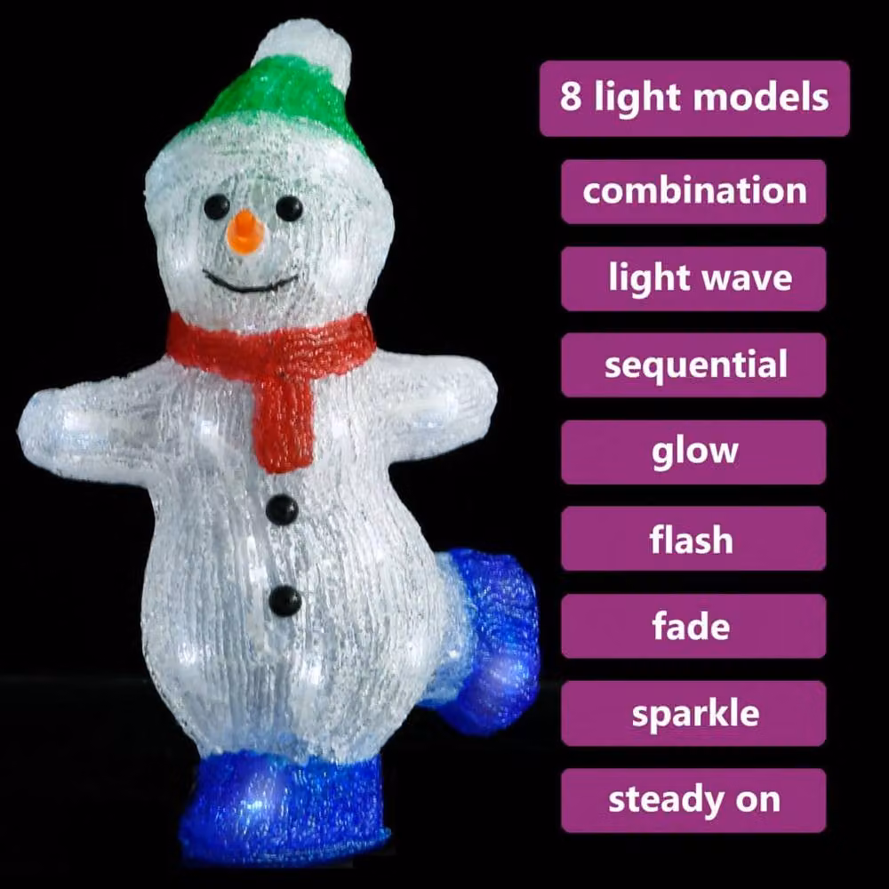 Berkfield Home LED Christmas Acrylic Snowman Figure in White and Multicolour, Height: 30 cm – 3
