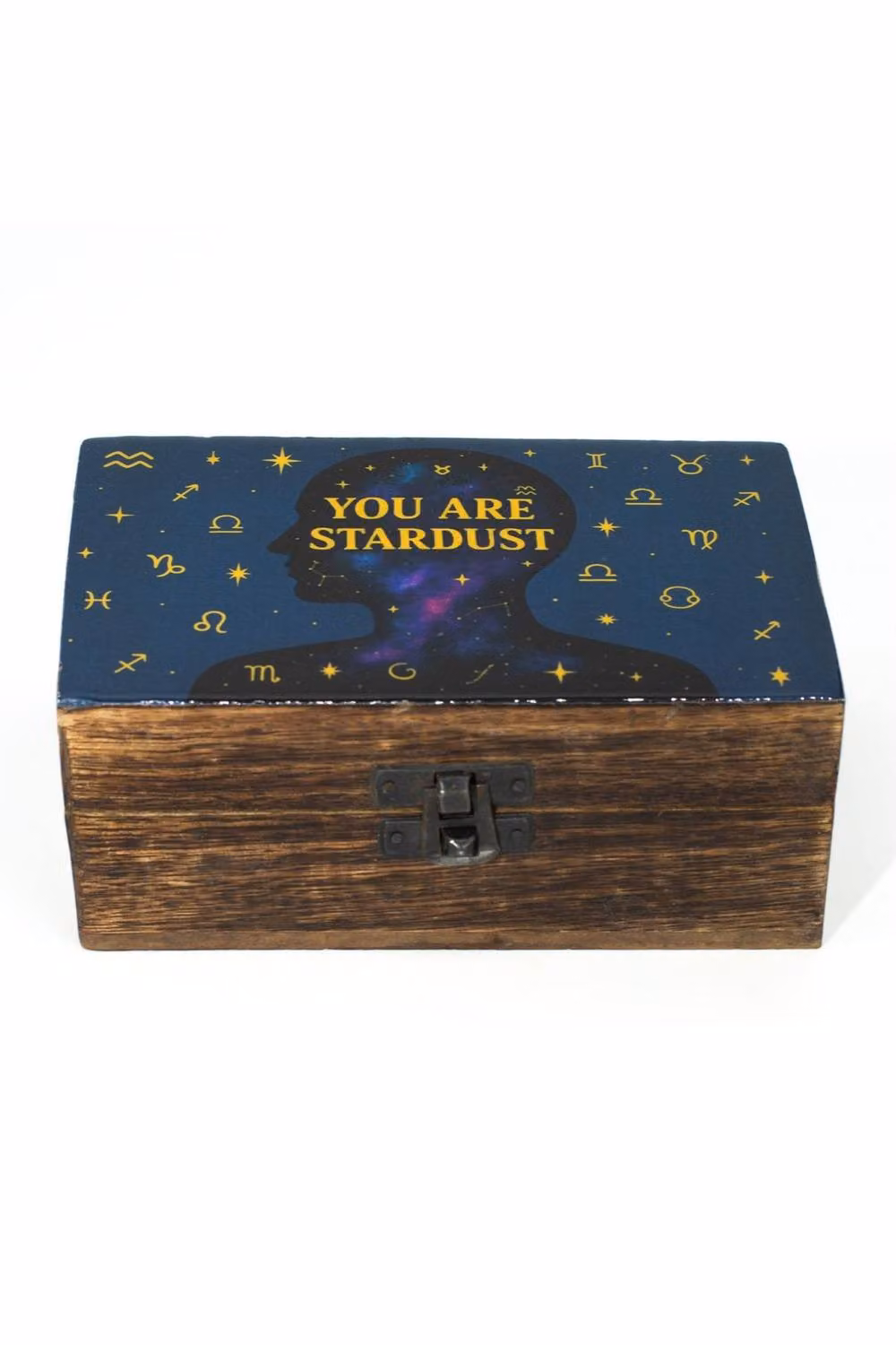 KDMD You Are Stardust Enamelled Mango Wood Box with Lid in Brown and Blue – 2