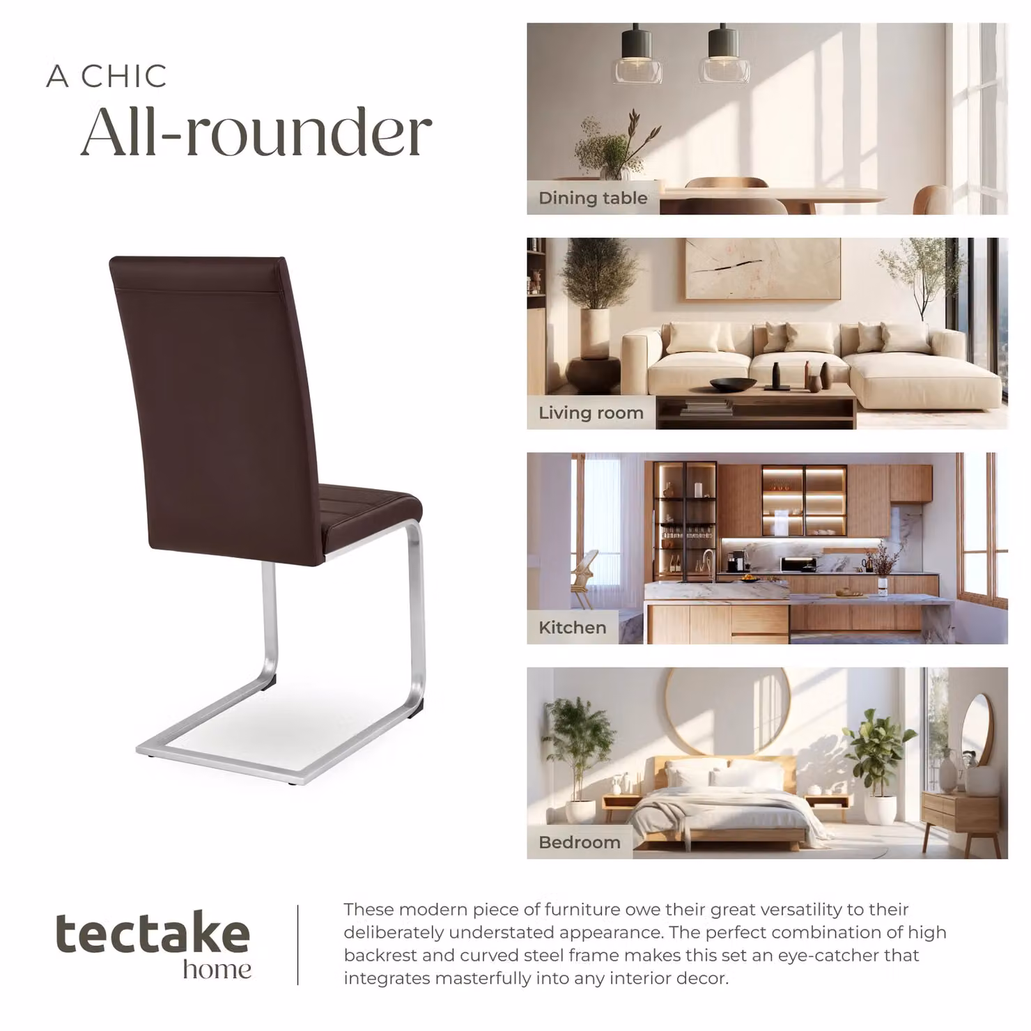 tectake Bettina Dining Chairs Set of 2 in Brown Synthetic Leather with Metal Cantilever Base – 7