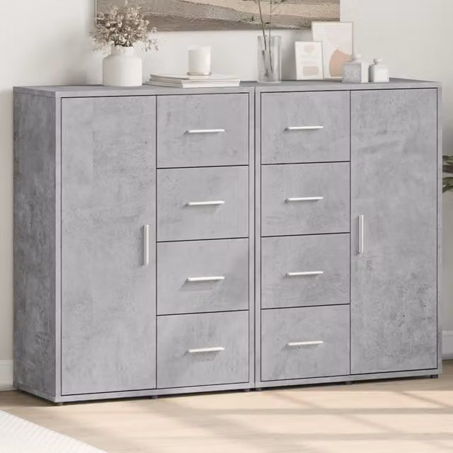 Berkfield Home Set of 2 Modern Sideboards in Concrete Grey, W/D/H: 60 x 31 x 84 cm
