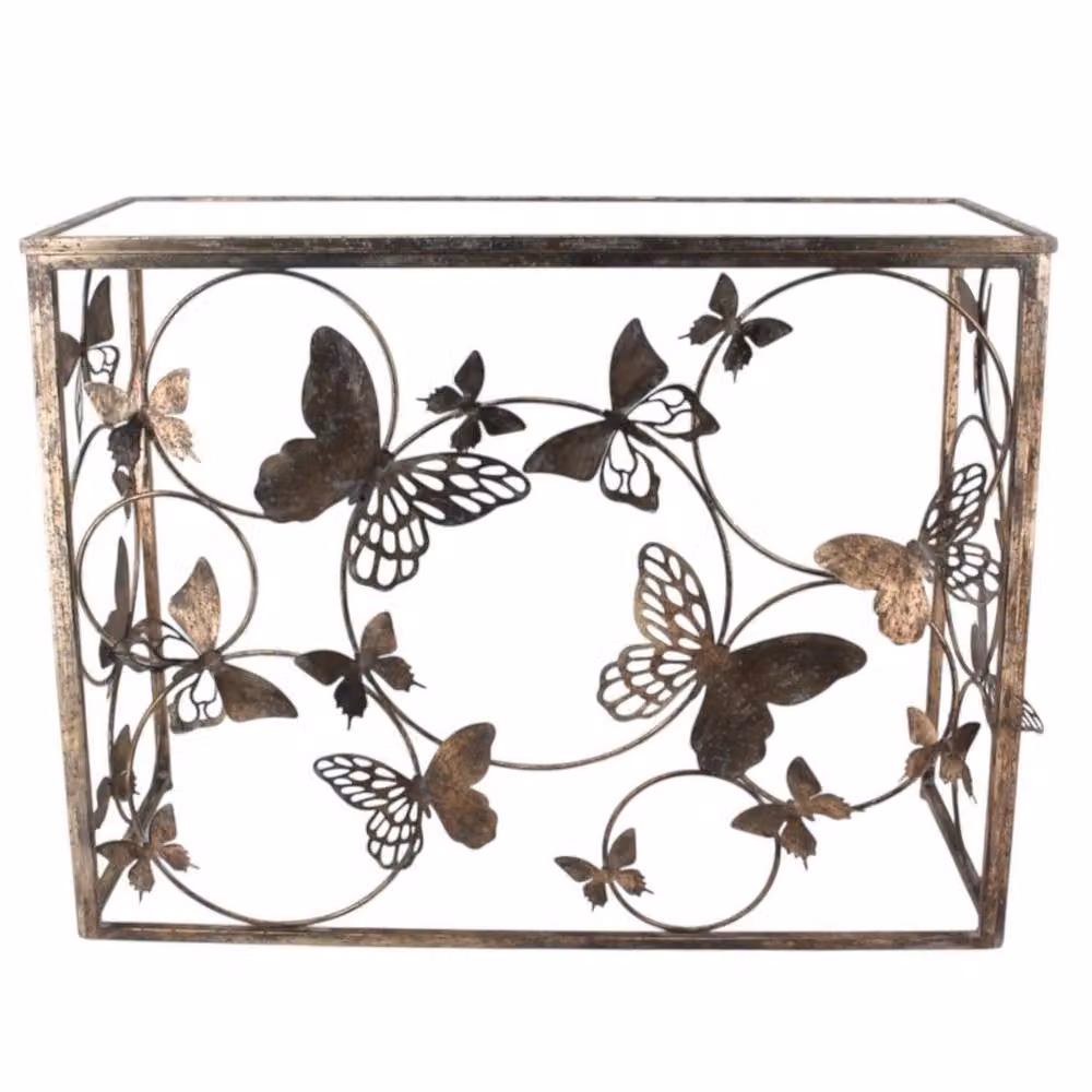 Minster Butterfly Design Metal Table in Brown, W102 x D40 x H78 cm – 2