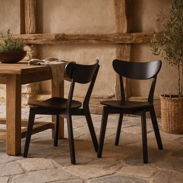 Wyld Haus Saffron Black Lacquered Oak Wooden Dining Chairs Set of 2