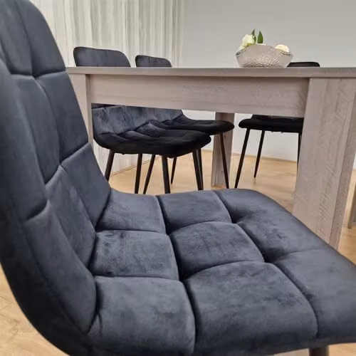 KOSY KOALA Modern 6 Seater Dining Set with Rectangular Light Grey Table, 4 Black Velvet Chairs and 1 Bench, W/D/H: 140 x 80 x 75 cm – 4
