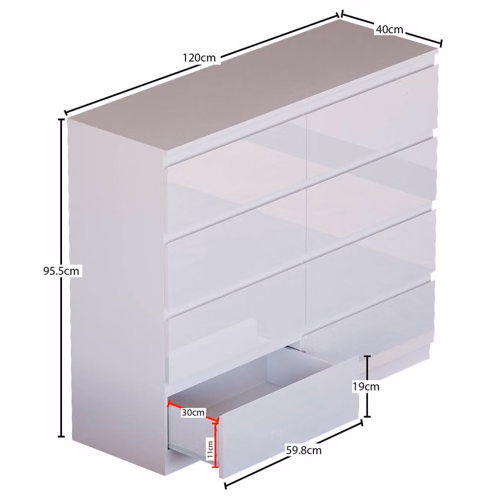 HD Designs Glinton Gloss 8 Drawer Chest of Drawers in White – 2