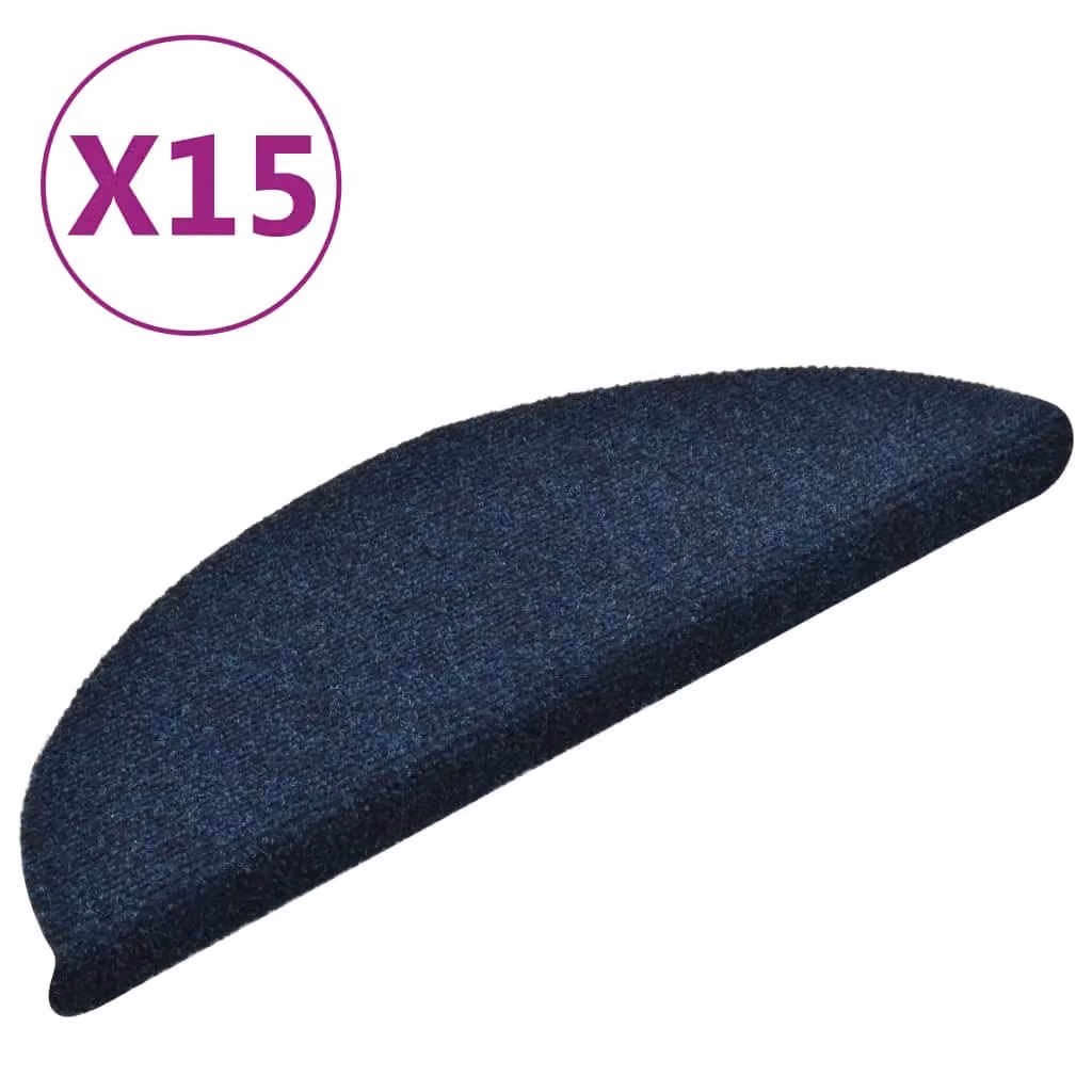 Berkfield Home Self-adhesive Needle Punch Stair Mats, 15 Pieces, Navy Blue, W/D/H: 56 x 17 x 3 cm – 2