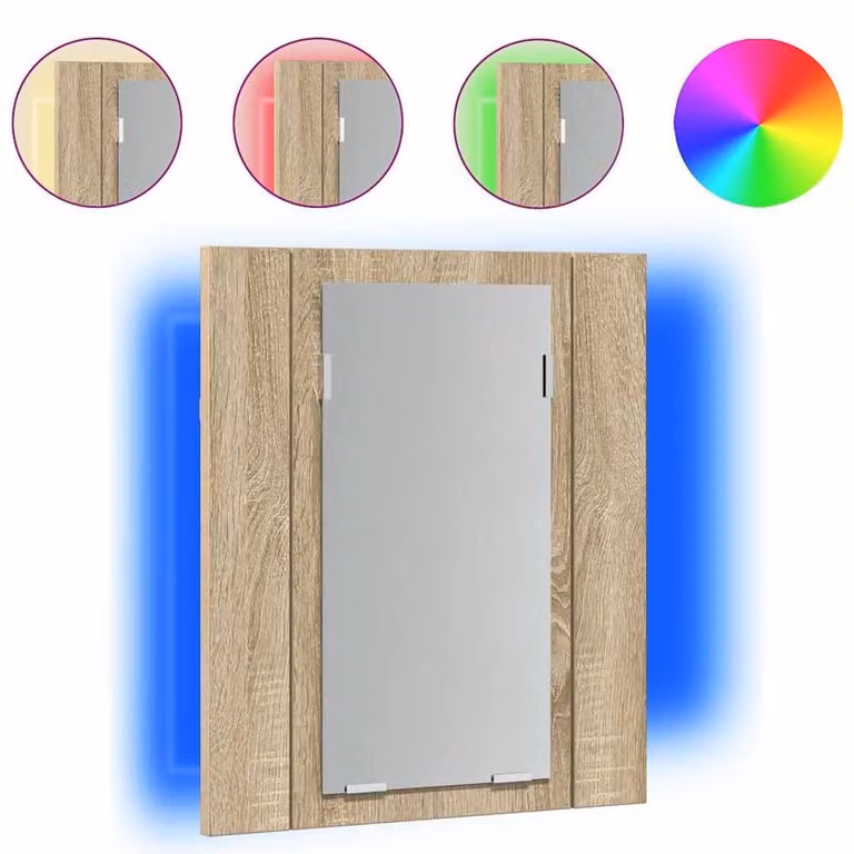 Berkfield Home LED Bathroom Mirror Cabinet in Sonoma Oak Brown, W/D/H: 40 x 12 x 45 cm