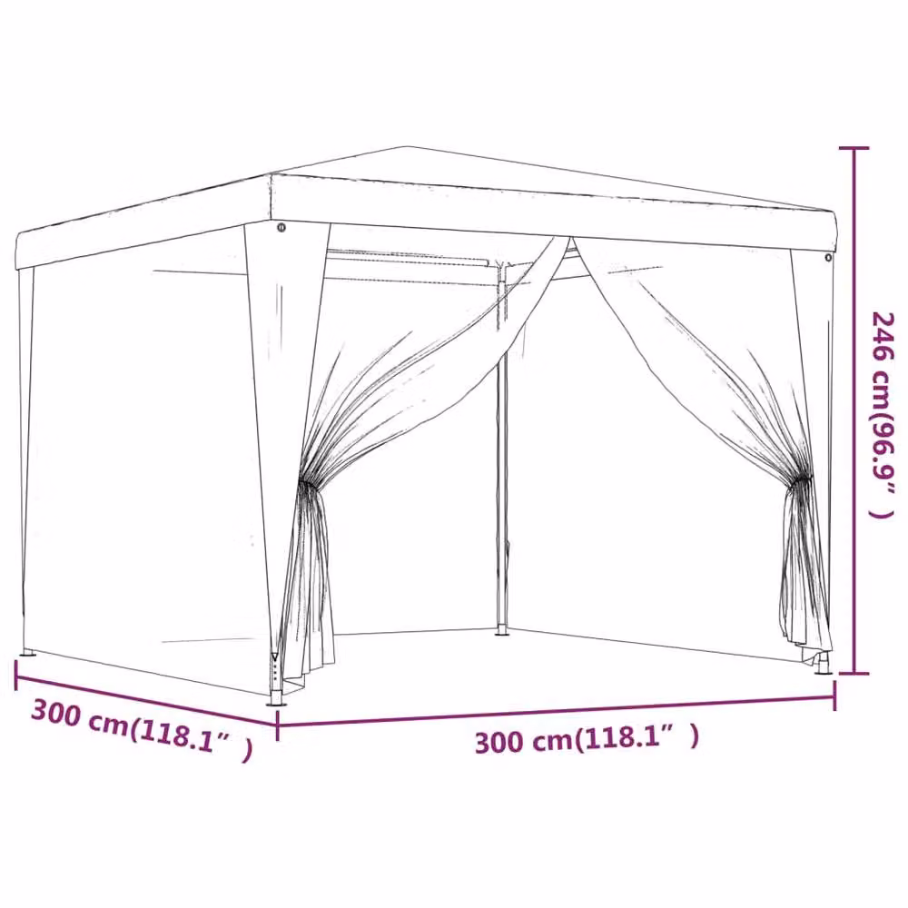 Berkfield Home Party Tent with 4 Mesh Sidewalls, Blue, W: 300 cm, D: 300 cm, H: 246 cm – 6