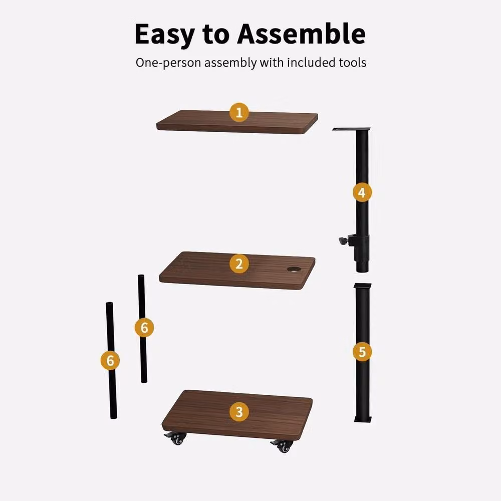 FORGEVIO Adjustable Height Side Table with Castors, Walnut Brown – 5
