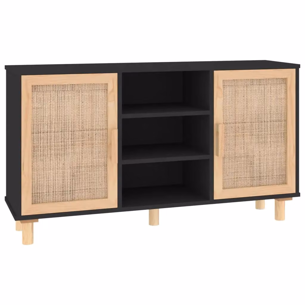 Berkfield Home Black Sideboard in Solid Pine and Natural Rattan, W/D/H: 105 x 30 x 60 cm – 2