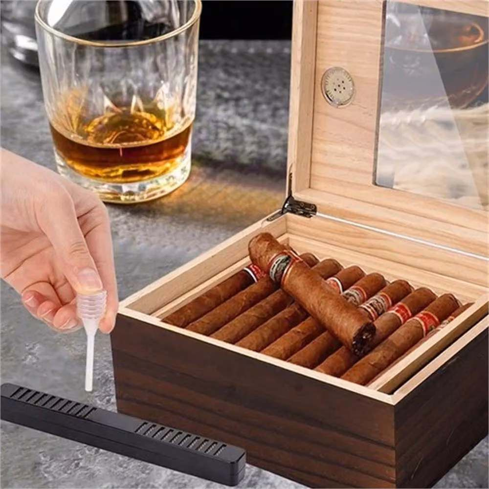 Nordara Solid Cedar Wood Cigar Humidor with Glass Top in Brown – 4