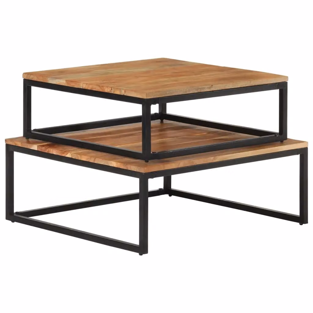 Berkfield Home Nesting Coffee Tables, Set of 2, Solid Acacia Wood and Metal, Brown and Black – 2