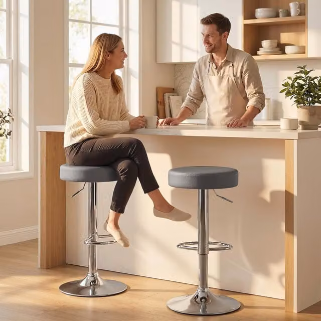 HOMCOM Set of 2 Height Adjustable Modern Bar Stools in Grey
