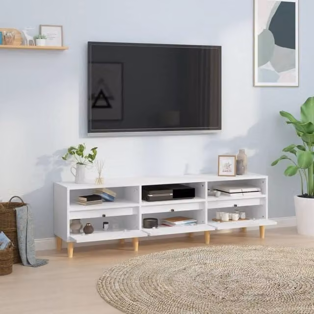 Berkfield Home White TV Cabinet in Engineered Wood W/D/H: 150 x 30 x 44.5 cm