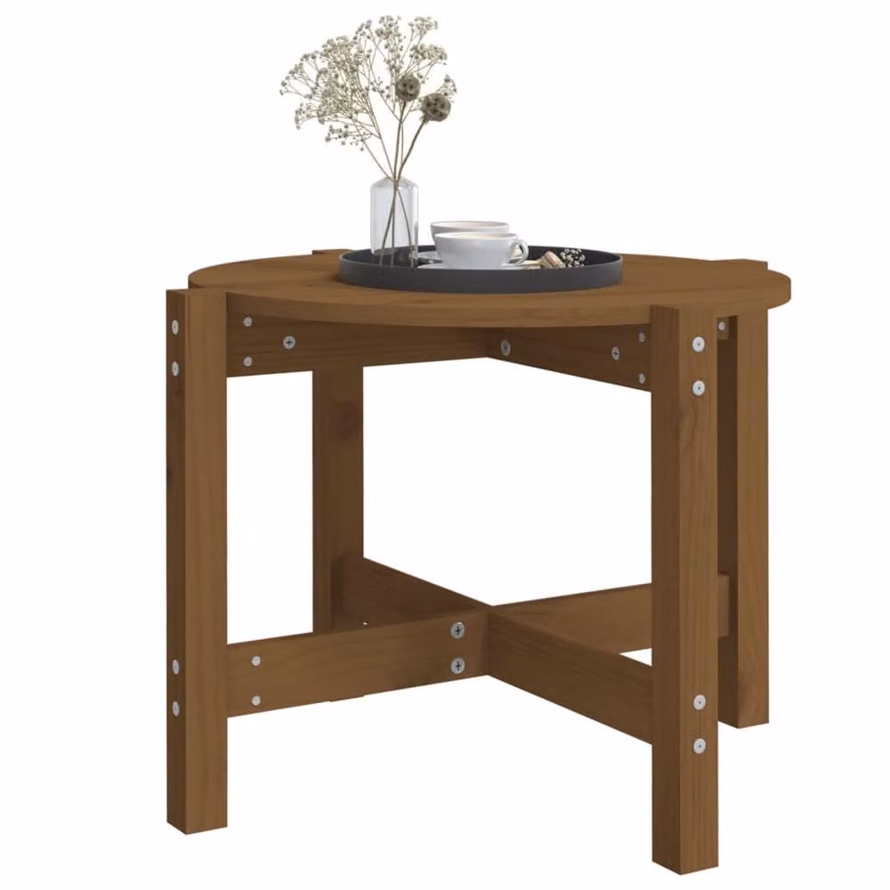 Berkfield Home Beautiful Round Coffee Table in Honey Brown Solid Pine Wood, Diameter: 62.5 cm, Height: 45 cm – 3
