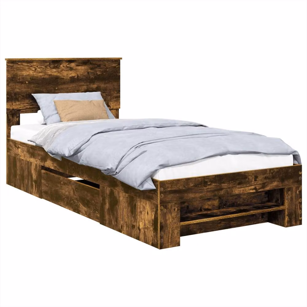 Berkfield Home Modern Bed Frame with Headboard in Smoked Oak Brown, W/D/H: 80 x 200 cm – 2