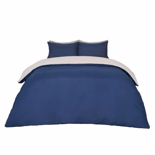 OHS Reversible Plain Microfibre Duvet Cover and Pillowcase Set in Navy and Grey, Single Size, Duvet Cover: 135 x 200 cm, Pillowcase: 50 x 75 cm