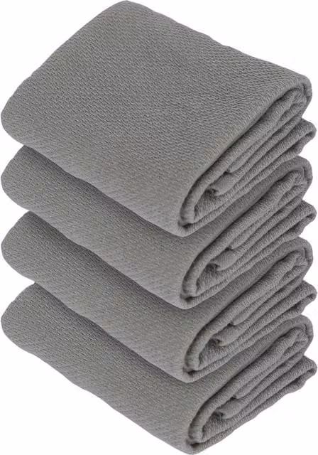 Nicola Spring Highly Absorbent Plain Grey Cotton Tea Towel, Pack of 4